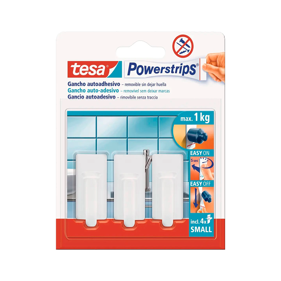 product-887-1629 Gancho Autoadhesivo Removible Rectangular Blanco Tesa - Imagen 1
